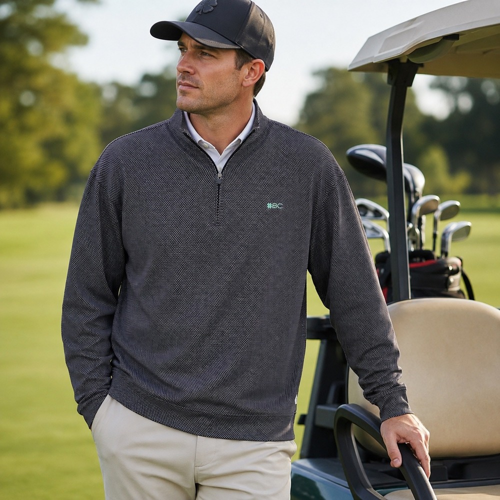 Black Clover Mens XL 1/4 Zip Golf Pullover Pima Cotton Live Lucky Black White